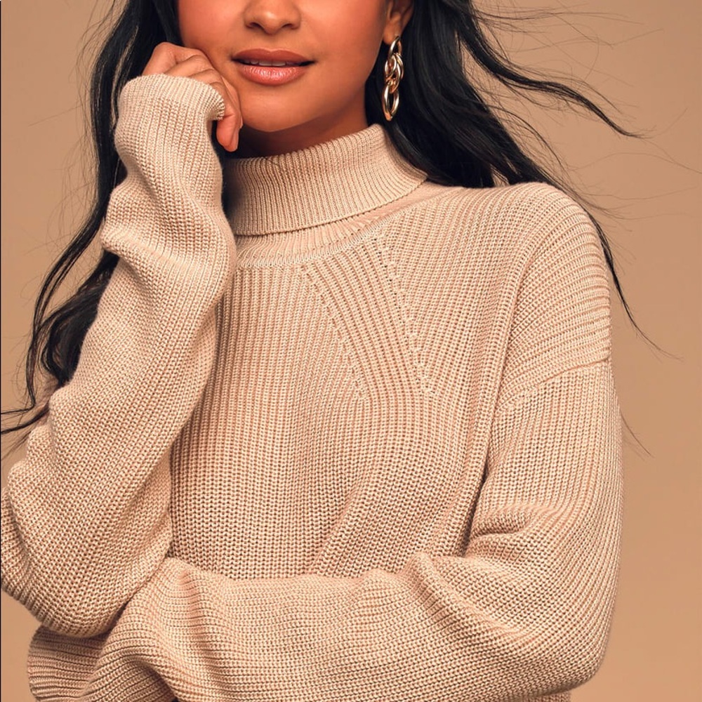 LULUS Beige Cozy Knit Turtleneck Sweater NWT